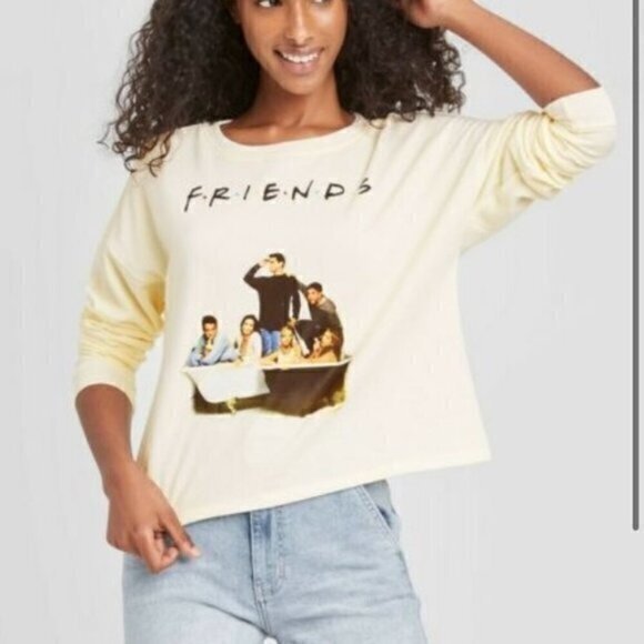 NWOT Friends Graphic crop Sweatshirt - Cream - Picture 1 of 9